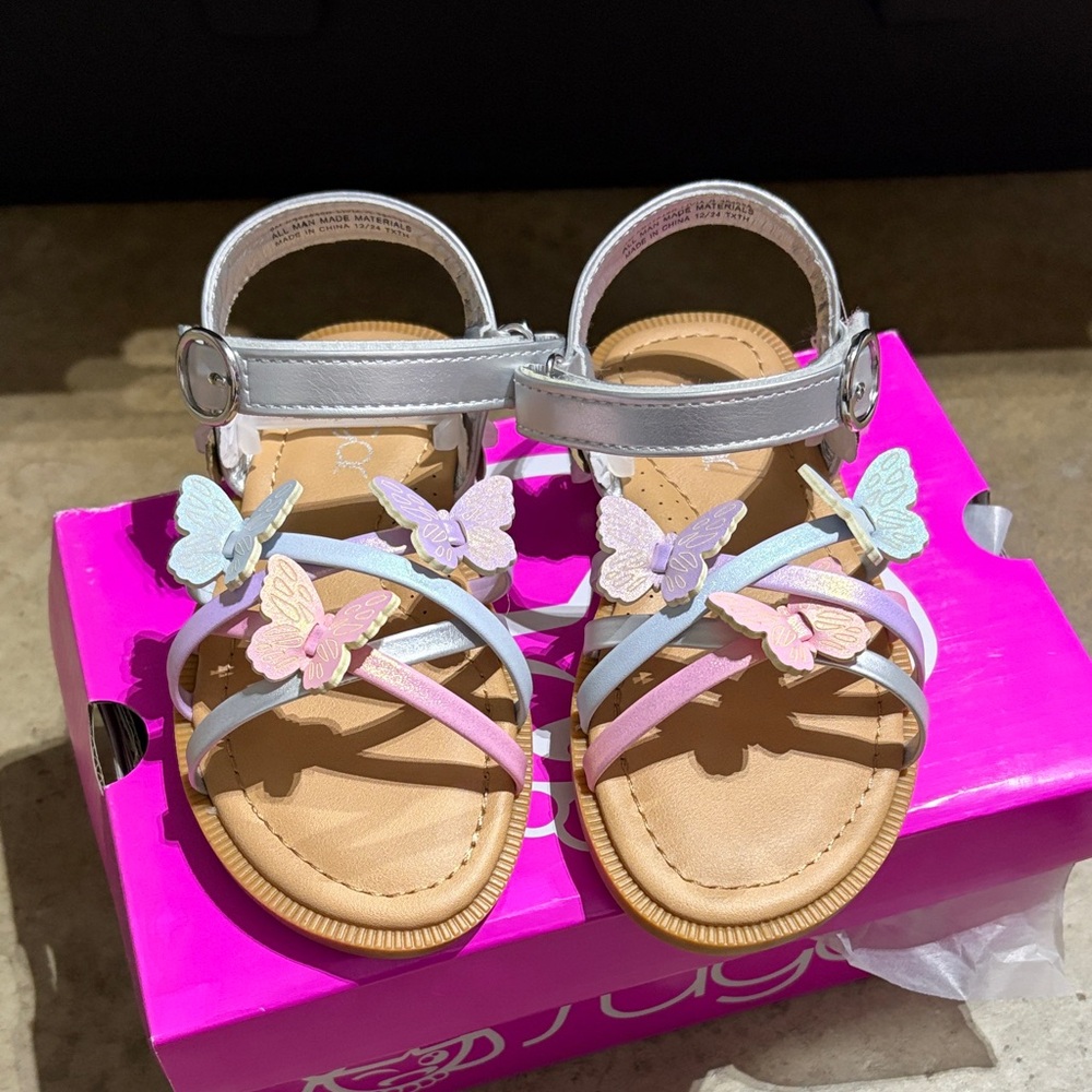 Sugar Kids Sandals with Butterfly Accents - White and Pastel